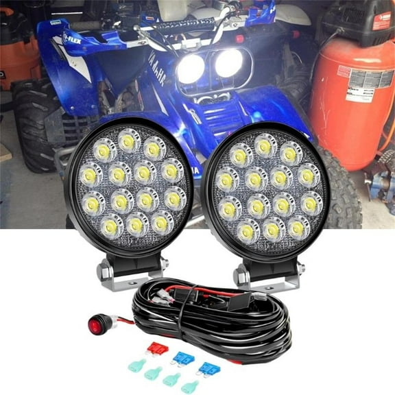 Nilight 2 Pcs 4.5" 42W Led Round Lights off Road Led Flood Light 4200LM Driving Roof Pods Lamp Bumper Lights with 16AWG Wiring Harness Kit-2 Leads for Trucks Tractor ATV Jeep