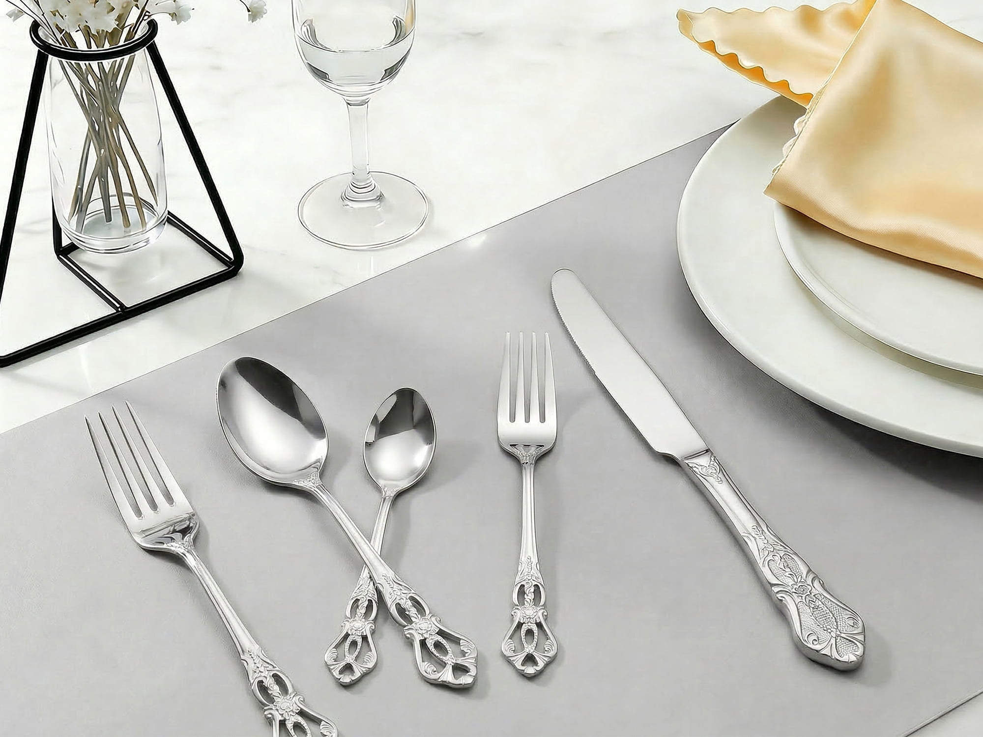 Unique Bargains 30 Piece Silverware Stainless Steel Flatware Set with Openwork Silver