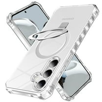 ELEHOLD Case for Samsung Galaxy S25 , Shockproof Magnetic Matte Clear Case with Ring Holder Stand,Clear