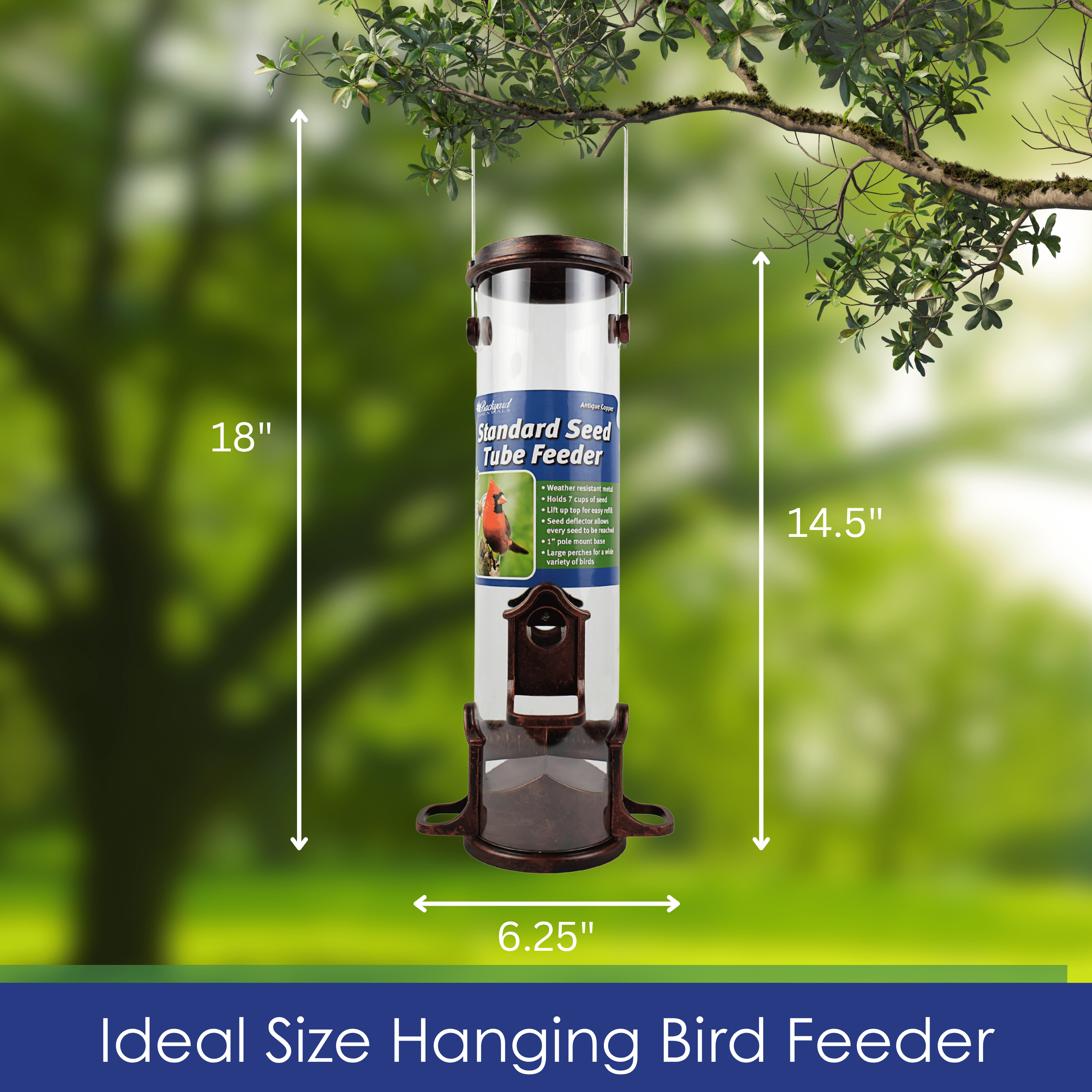 Backyards Essentials Standard Tube Feeder Copper Metal Bird Seed Feeder, 7 Cup Capacity