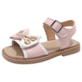 thumbnail image 6 of Girls Flat Sandals Open Toe Cute Bow Lightweight Thick Sole Soft Footbed Buckle Ankle Strap Princess Dress Shoes Pink 13.5 Little Kid, 6 of 7