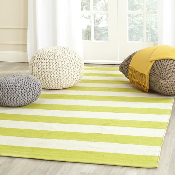 SAFAVIEH Montauk Saranna Striped Cotton Area Rug, Green/Ivory, 6' x 9'
