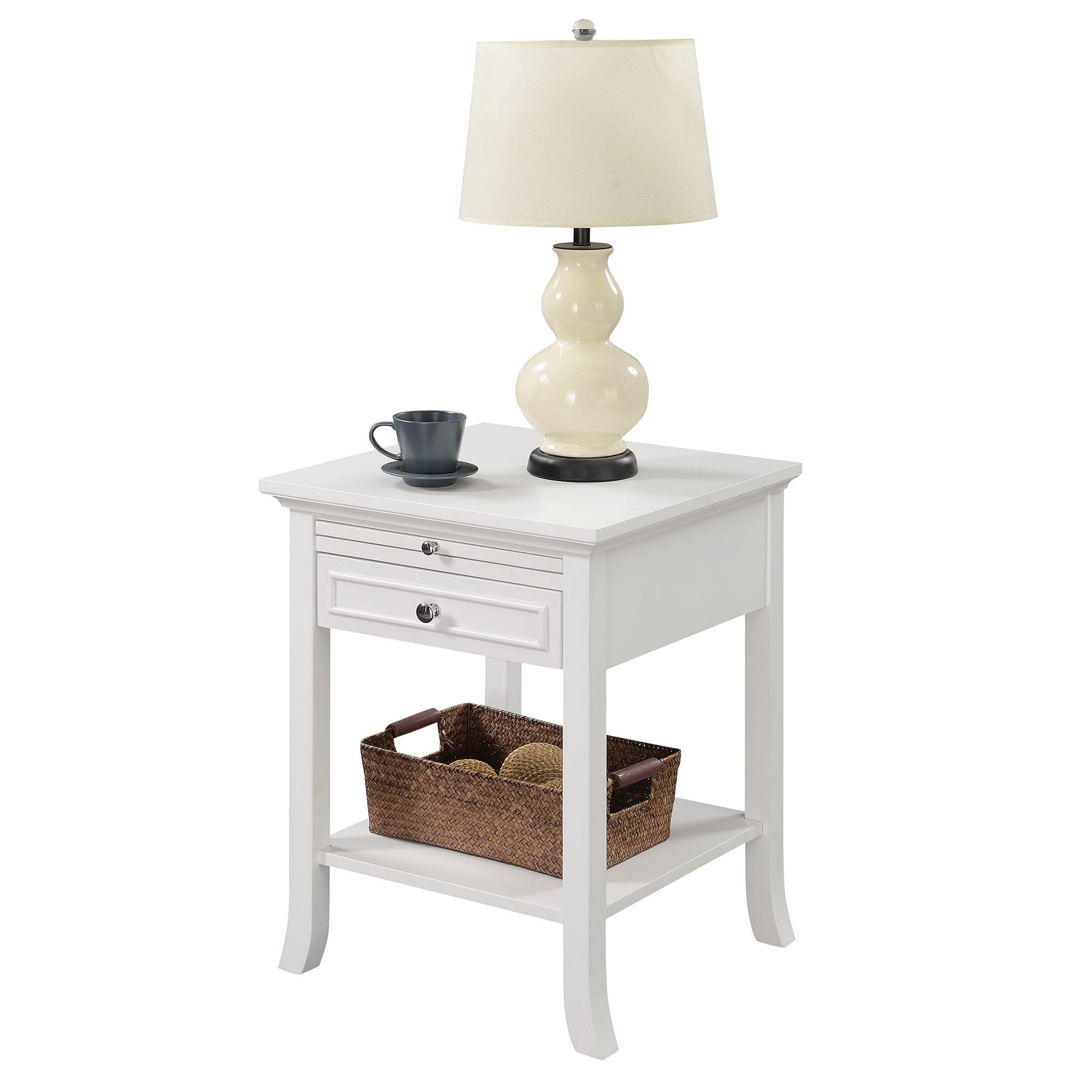 Brackett Plug-In Wood End Table with Storage Shelf 2 Drawers Nightstand Side Table Cabinet Bedside Furniture Wade Logan Color: White