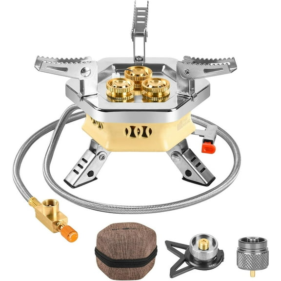 11800W Portable Windproof Camping Stove Lightweight Camp Stove Collapsible Backpacking Stove with EVA Box for Outdoor Camping Cooking Hiking and Picnic, white