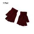 thumbnail image 6 of Linyer 1 Pair Knitted Half Fingertip Gloves Unisex Stretch Elastic Fingerless Mittens Road Cycling Riding Biking Warm Women Men Wine Red, 6 of 8
