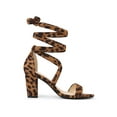 thumbnail image 3 of BLISSFUL STEP Women's Sandals Solid Color Mid Block Heels Lace up Sandals Leopard 6.5, 3 of 8