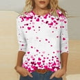 thumbnail image 2 of Penkiiy T-Shirt de la Saint-Valentin pour Femmes Manches 3/4 Col Rond Mignon Cœurs d'Amour Graphiques Décontractés Mode Hauts Blouse m Multicolore, 2 of 5