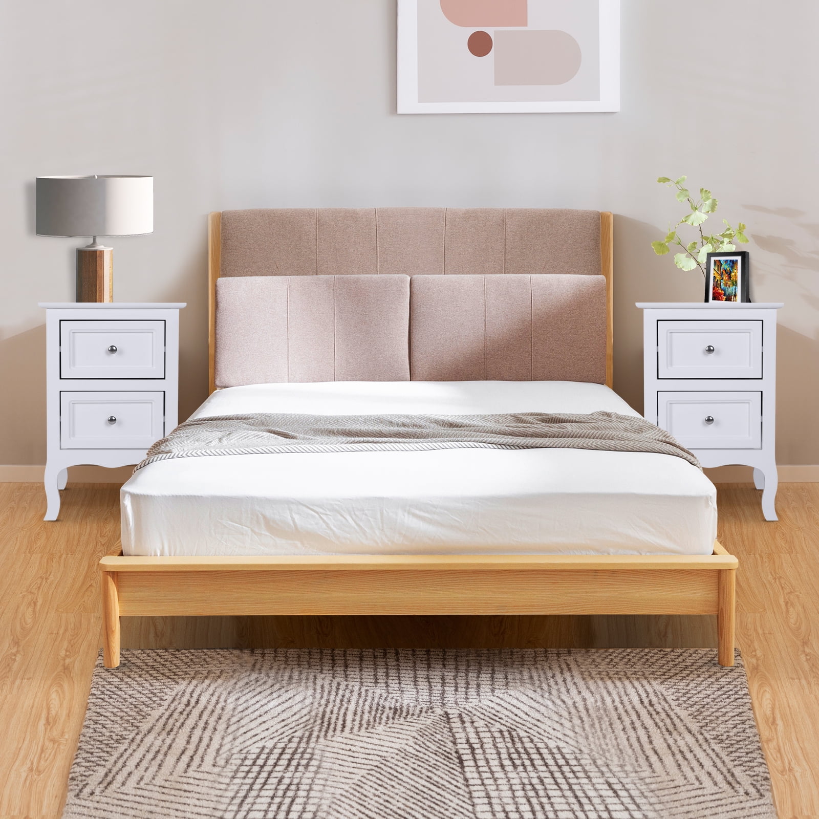 2PCS Country Style Two-Tier Night Table Easy to Install For Bedroom Office Home Decor & Storage​ Large Size White