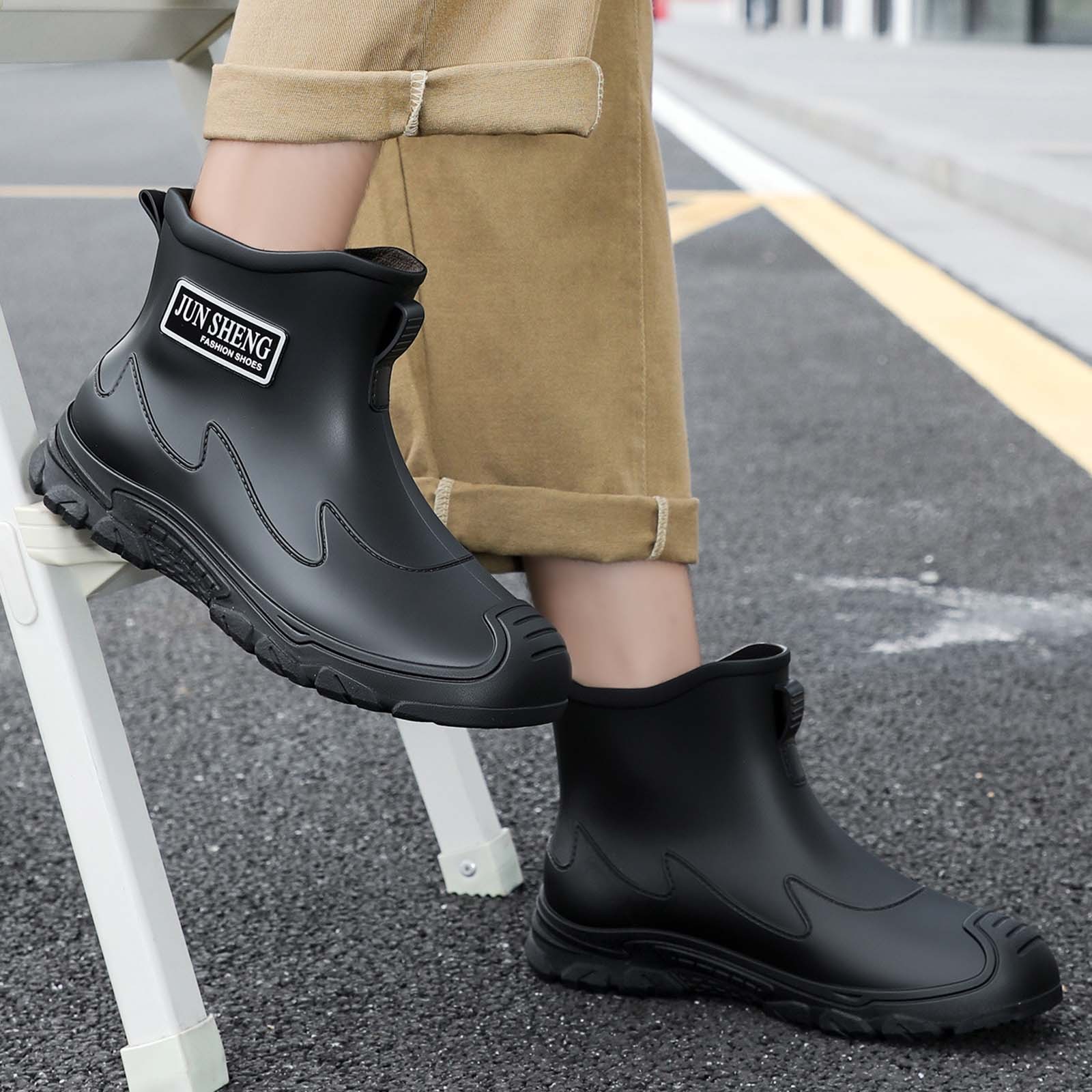 Rain Boots Men Durable High Tops Rain Shoes for Mens Non- Rubber Sole Mens Rain Boots (Black 6.5)