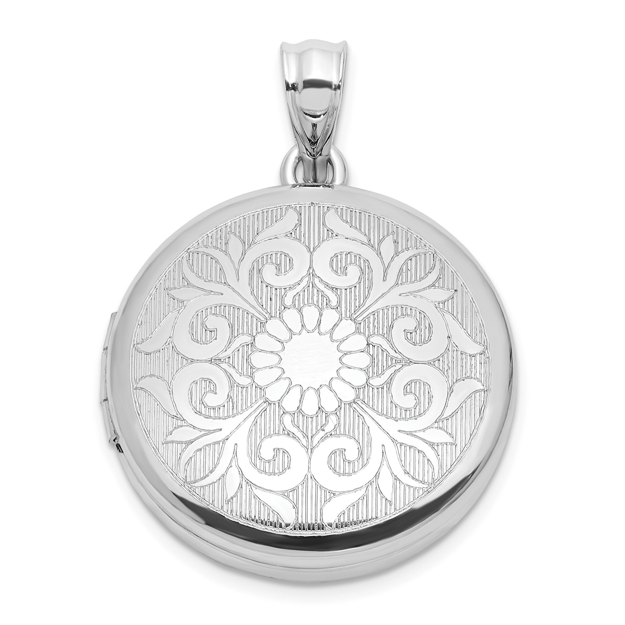 Sterling Silver Floral Round Locket Pendant Necklace for Women with Scrollwork Design, Elegant Circle Keepsake Jewelry for Photos, Classic Sentimental Style for Everyday Wear