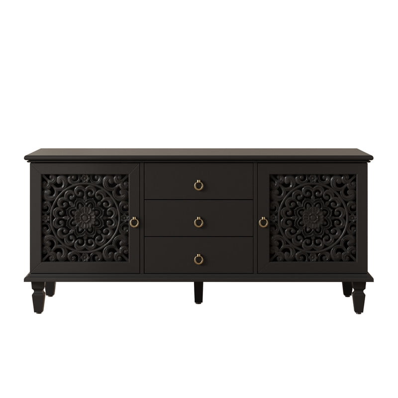 Vintage TV Stand with Carved Doors for 65'' TVs, Freestanding Storage Cabinet Media Console with Drawers & Adjustable Shelf