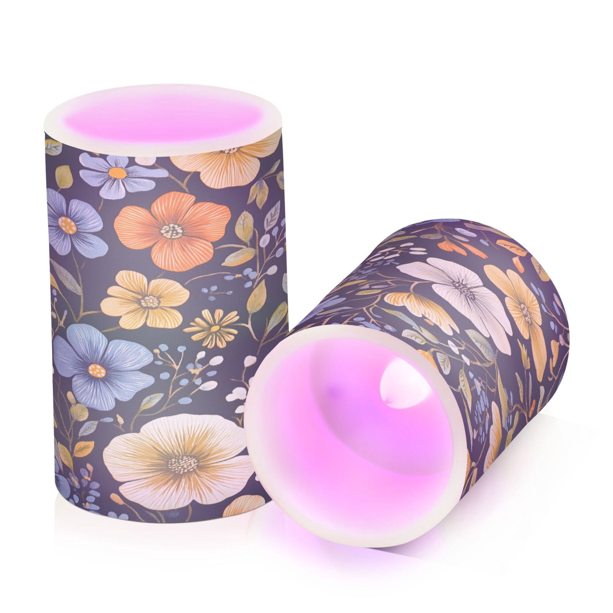 Yayeee Flameless Candles with Remote Flickering Battery Operated Multi Color Changing, Navy Floral Pattern