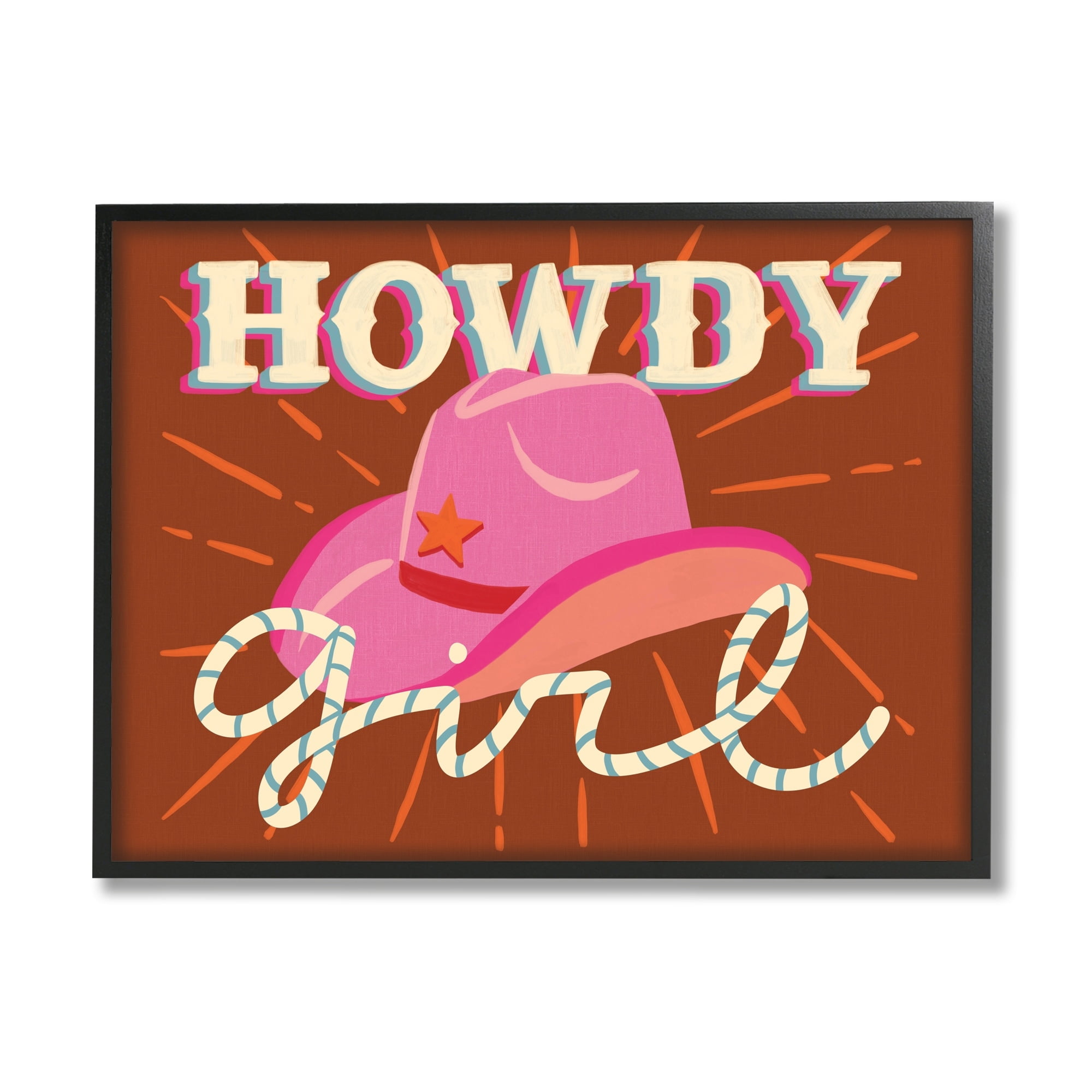 Stupell Industries Howdy Girl Cowboy Hat Phrase Inspirational Painting White Framed Art Print Wall Art