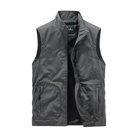 hopeusince Men s Outdoor Lightweight Mesh Breathable Quick Dry Multi Pockets Travel Vest Fishing Photography Waistcoat Dark Gray XL