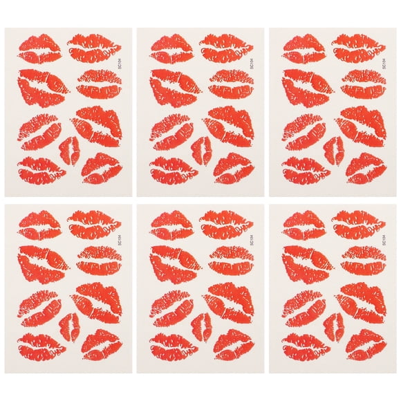 6 pegatinas temporales con diseño de labios pequeños, resistentes al agua, para decorar el cuerpo.