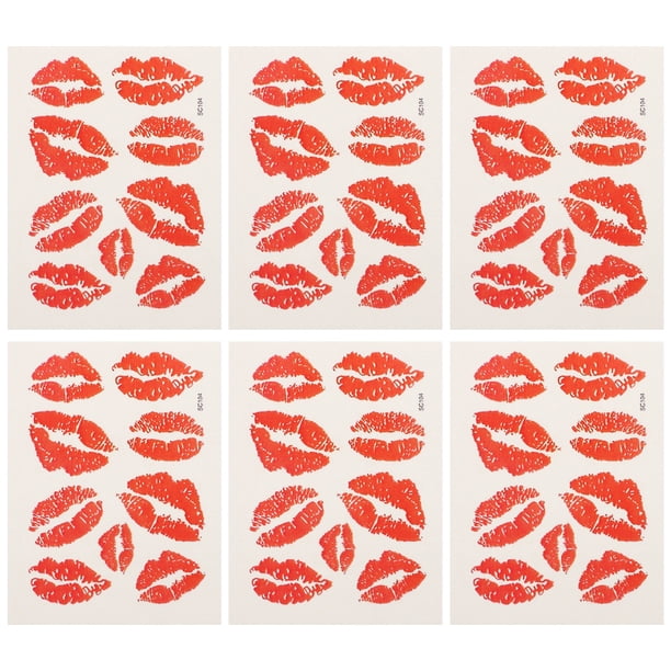 6 pegatinas temporales con diseño de labios pequeños, resistentes al agua, para decorar el cuerpo.