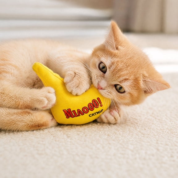 Banana Catnip Cat Toy, Soft Plush Interactive Kitten Chew Toy, Funny Banana Cat Play Toy for Biting, Kicking, Indoor Cat Entertainment and