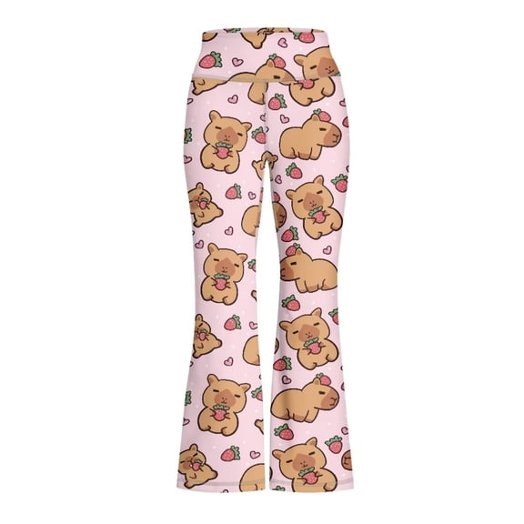 WOYY Girls Cute Capybara Flared Yoga Pants High Waisted Stretch Athletic Pants, Sizes 5-6