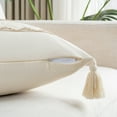 thumbnail image 3 of Fancy Homi Set of 2 Tan Neutral Decorative Throw Pillow Cover 18x18 inch for Couch Bed Sofa, Aesthetic Organic Farmhouse Boho Home Decor, Soft Cotton Accent Macrame Taupe Cushion Case with Tassels, 3 of 7