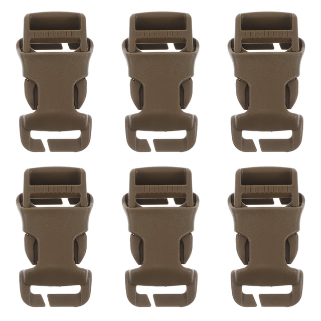 6 hebillas de plástico de liberación lateral, multifunción, para mochilas, cinturones y mochilas de exterior Caqui dispuestas en dos filas; clip de 2 piezas con ranura ajustable y lengüeta de liberación lateral, tamaño aprox. 7x4x1.5 cm (adecuado para correas de 2.5 cm). Adecuadas para reemplazo rápido en mochilas, equipo de senderismo y uso diario; también se usan frecuentemente para reparaciones rápidas de cinturones y equipos de fitness.