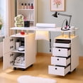 thumbnail image 5 of Advwin Rolling Manicure Table with Dust Collector, LED Lights & Wrist Rest, Beauty Salon Workstation Nail Desk for Nail Tech, Nail Technician Desk for Salon or Home Use, White, 5 of 11