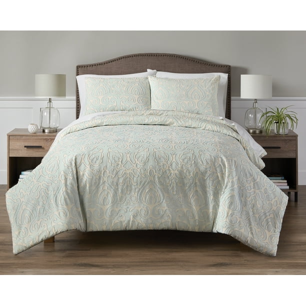 Better Homes And Gardens Cotton Clipped Jacquard Blue 3 Piece Comforter Set Queen Com Gardens Cotton Clipped Jacquard Blue, Better Homes And Gardens Sheet Sets