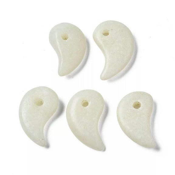 U8MO 10Pcs Natural White Jade Comma Magatama Pendants Jewelry Making 22~23x14x4~5mm