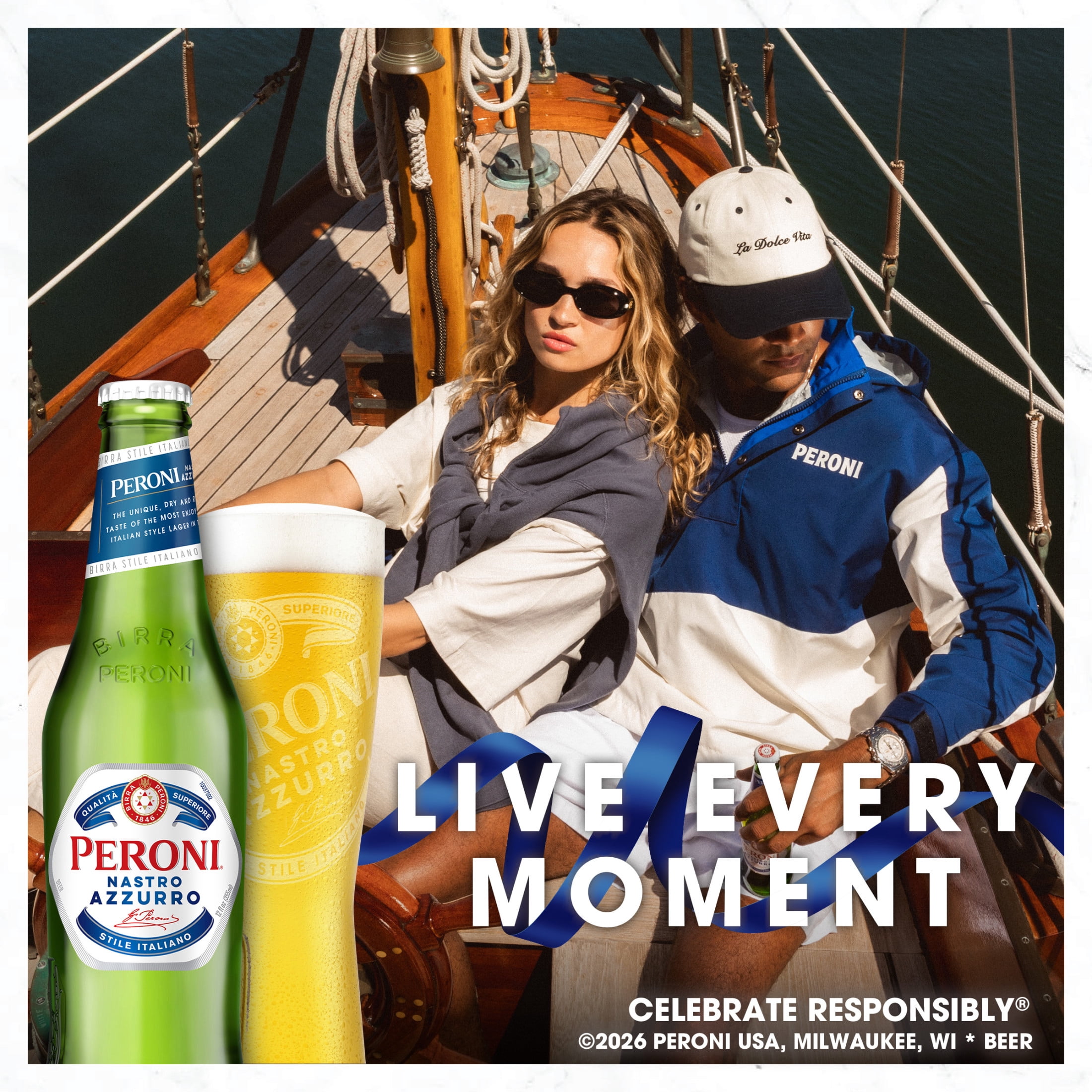 Peroni Nastro Azzurro Beer, 12 Pack, 12 fl oz Glass Bottles, 5% ABV