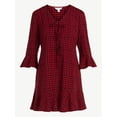thumbnail image 5 of Time and Tru Women's Plaid Tie Front Mini Dress, Sizes XS-XXXL, 5 of 5