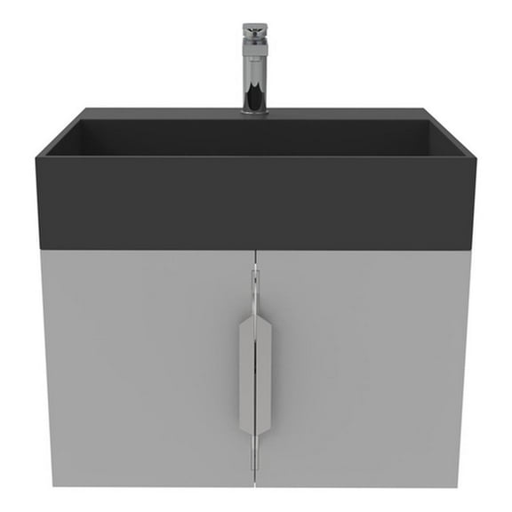 Amazon 24" Gray Wood Floating Vanity with Black Top and Chrome Trim