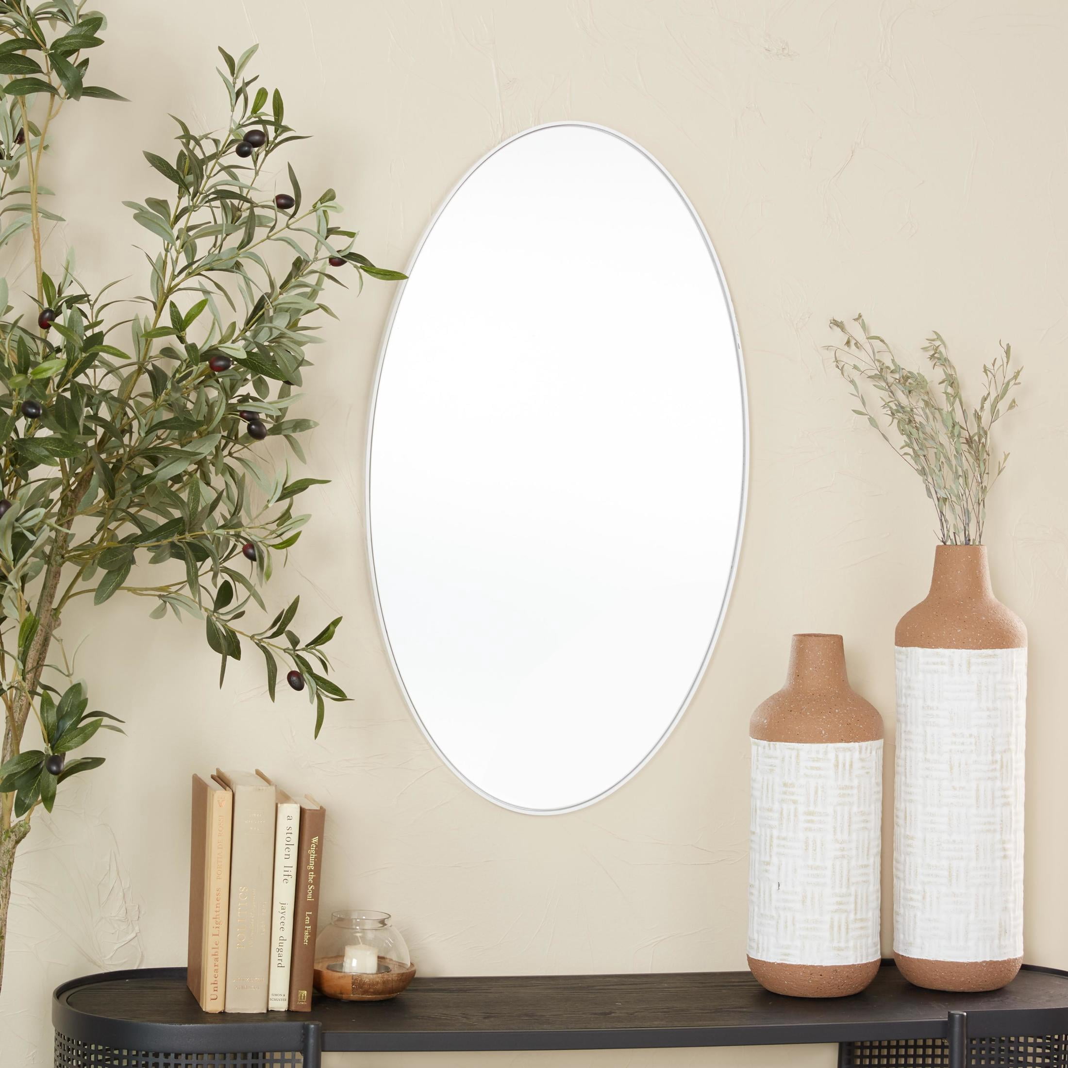 DecMode 18" x 32" White Oval Wall Mirror with Thin Frame