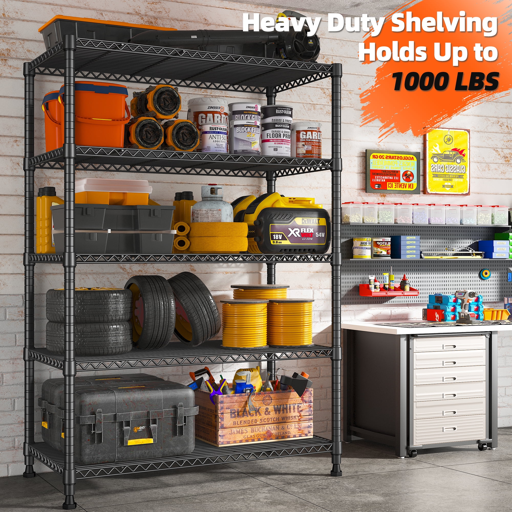 Reibii Wire Shelving Unit Adjustable Storage Metal Rack, Black, 5 Tier, 31.5 “Wx15.7”D x71”H