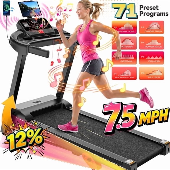 9MPH Foldable Treadmill for Home w/ Incline,Portable Treadmill 330lb Capacity,105 Programs, 3.5HP Quiet Motor, Jogging Walking Treadmill, Smart APP Control, Cushioned Running Belt Exercise Equipment