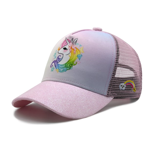 Waldeal Girls' Unicorn Trucker Hat, Adjustable Mesh Snapback Baseball Cap for Toddler Kids Children