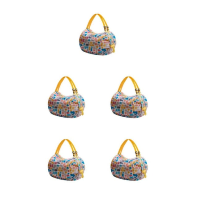 Thinsony Sacs de Rangement Pliables Peu Encombrants Articles Organisés en Déplacement Sac de Courses Réutilisable en Polyester pour Voyage Sac de Plage Sac à Main Carreaux Jaunes 5Set