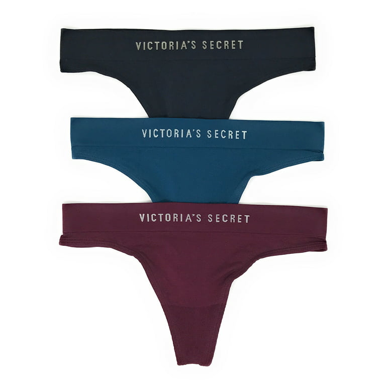 Victoria's Secret Seamless Thong Panty Set of 3 Small Navy / Peacock / Wine