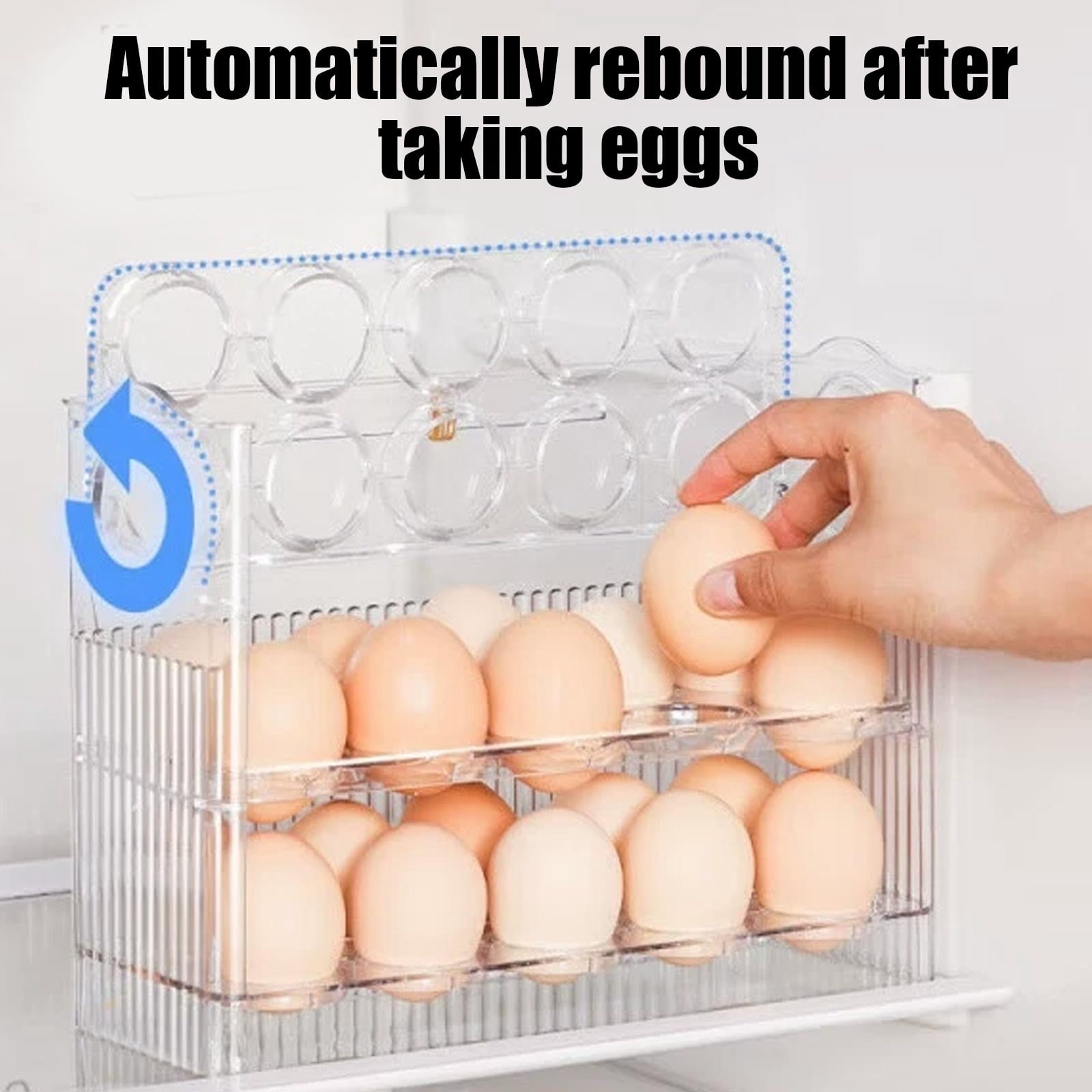 Dvumao Organizers and Storage, Egg Storage Box Refrigerator Side Door Storage Rack Kitchen Egg Tray Fresh Keeping Box Egg Box With Automatic Rebounds On The Side, Man Gifts
