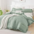 thumbnail image 4 of Sage Green California King Comforter Set, 3 Pieces Farmhouse Shabby Chic Cal King Size Ruffle Bed Set, Oversized Soft Lightweight Microfiber Bedding Set, 4 of 9