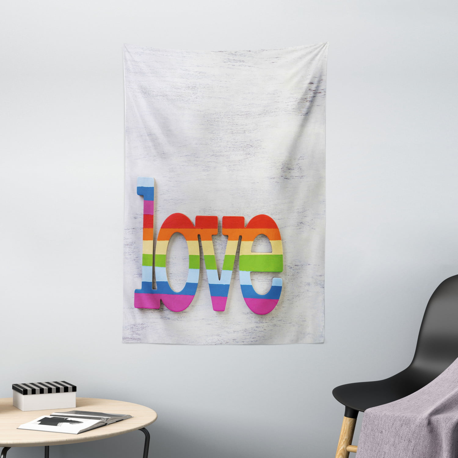 Pride Decorations Tapestry, Rainbow Colored Love Sign on Wood LGBT ...