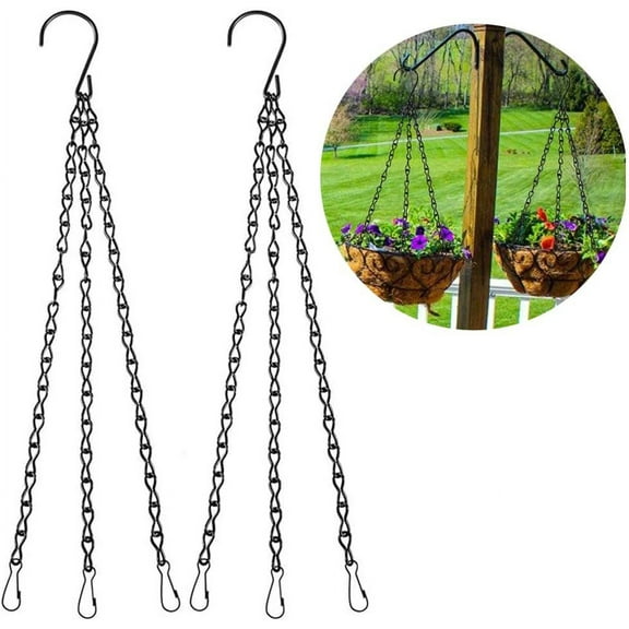 Limei Hanging Basket Chains, 2Pcs 23 Inch Black Hanging Chains Flowerpot Hanger Replacement Chain 3 Point Garden Plant Hanger for Bird Feeders, Planters, Lanterns and Ornaments