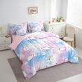 thumbnail image 3 of Castle Fairy Cute Animal Bow Cats Bedding Comforter Set 7 Pieces for Preppy Children Kids,Dreamy Princess Full Bedding Set Lightweight,Kawaii Gradient Rainbow Fitted Sheet Flat Sheet, 3 of 8
