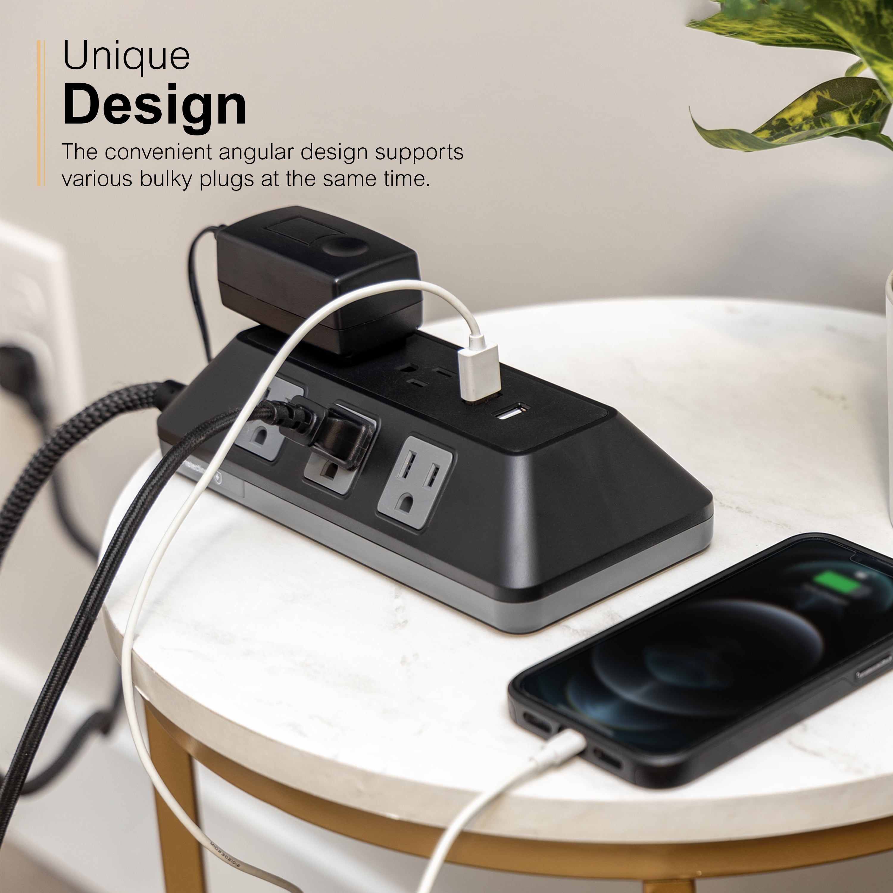 GE Adapt 8-Outlet Surge Protector with USB, Turtle, 1780J, 2 USB-a Ports, 2.4a, 3ft Braided Cord, Black
