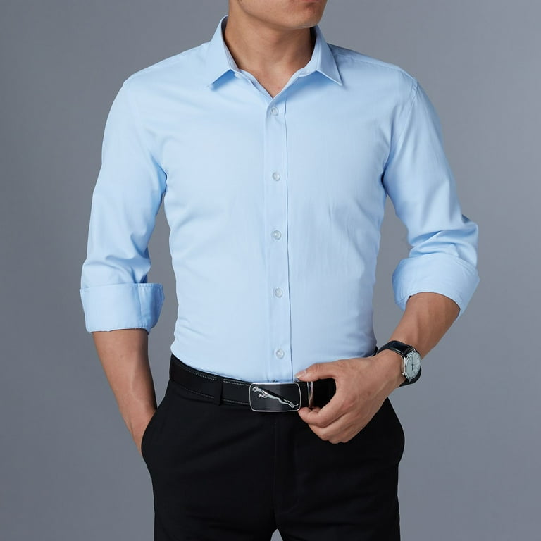 Jinda Men's Long Sleeve Dress Shirts Button Down Shirt Fitted Dress Shirt  Casual Cotton Regular Fit Button Up Blue 17.5 - Walmart.com