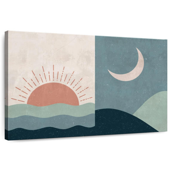 Elephant Stock Boho Sunrise And Sunset Ii Wall Art - Horizontal Canvas Wall Art - Living Room Wall Decor - Nature Canvas - Beige And Orange Decor - 12" x 8"