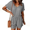 thumbnail image 2 of Diufon Women's Romper Summer Casual Short Sleeve V Neck Knitted Drawstring Jumpsuits with Pockets, 2 of 6