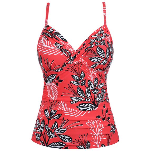 Hilor Womens Tankini Tops Ruched Swimsuits Tummy Control Swimwear Cross Wrap V Neck Bathing Suit Top Only