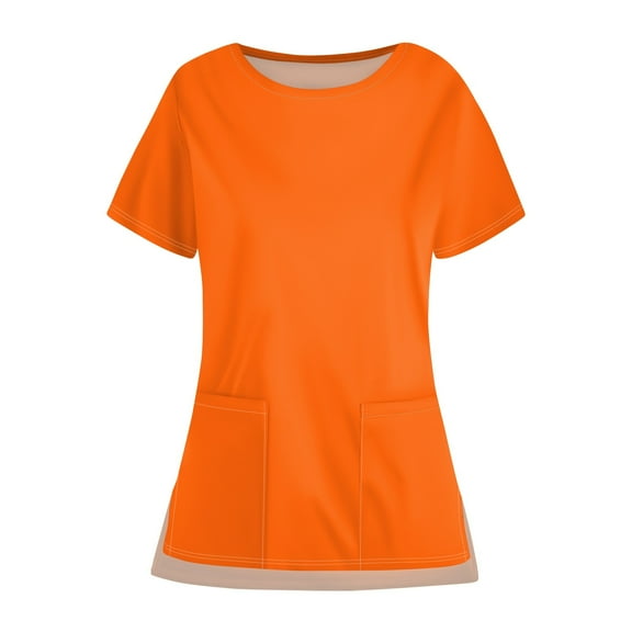 Women's Classic Fit Crewneck Scrub Top – 4-Way Stretch Durable Material with Well-Placed Pockets Orange 4XL
