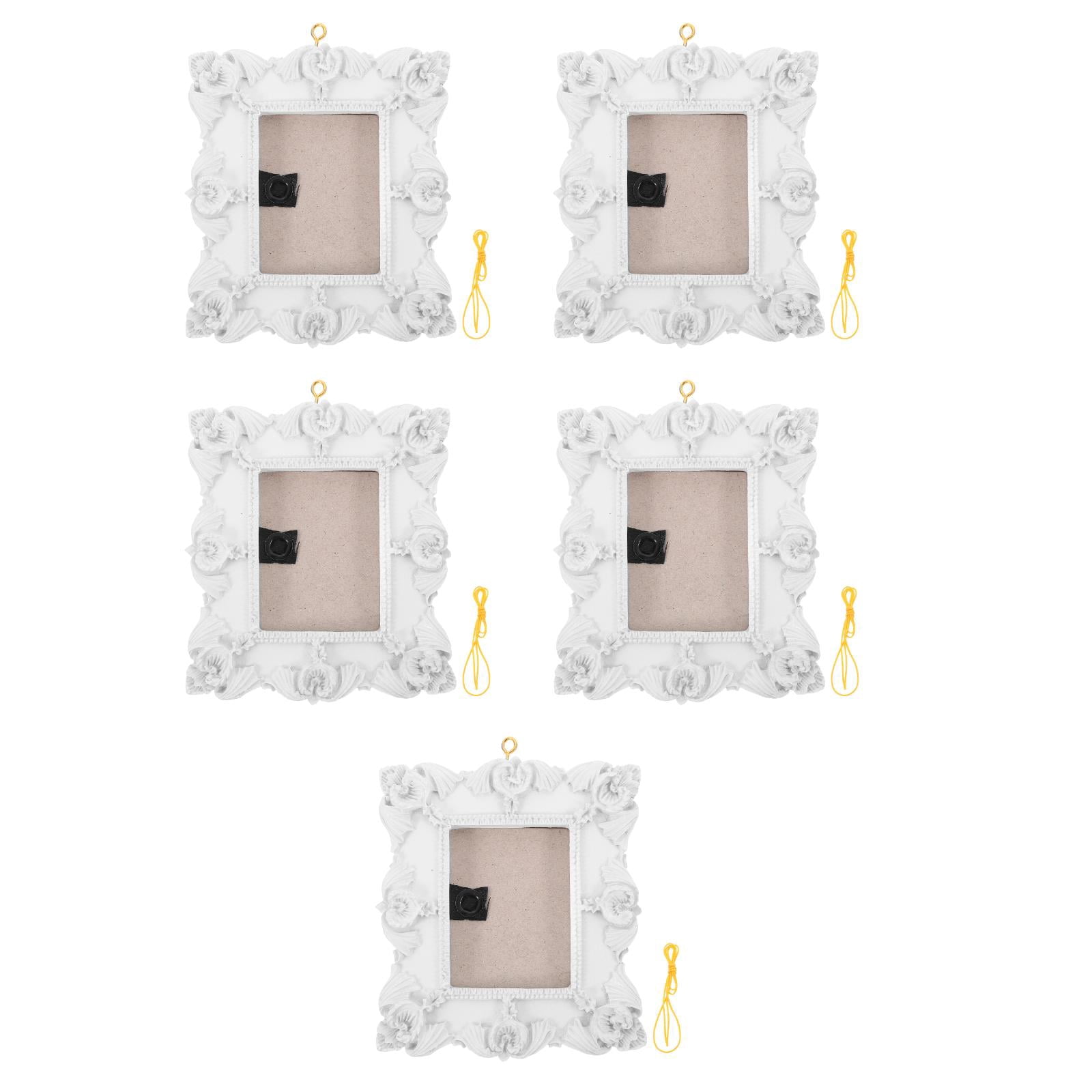 Masteelf 5pcs Christmas Photo Ornaments Embossed Hanging Picture Frame Ornaments Resin Picture Insert Frame for DIY Crafts Christmas Trees Decoration White