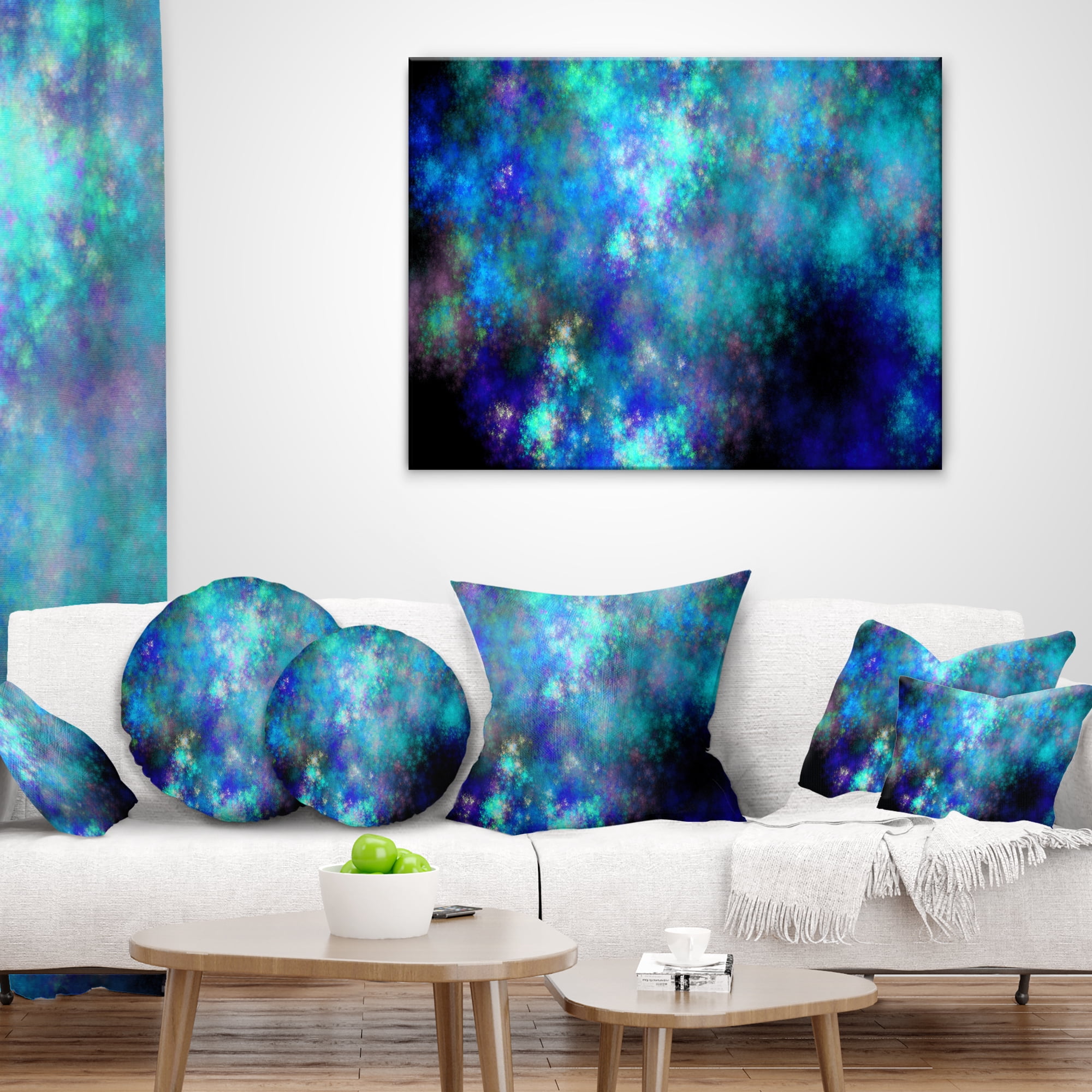 Designart Light Blue Starry Fractal Sky - Contemporary Throw Pillow - 16x16