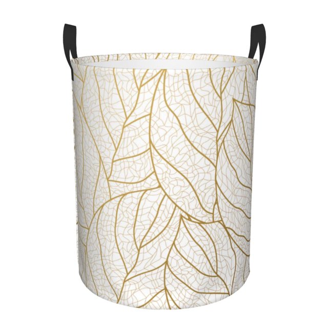 Fotbe Elegant Gold Leaf Pattern Cesto de Ropa con Asas, Cesto Impermeable de Gran Capacidad, Bolsa de Lavado para Dormitorio, Cesto de Ropa con Ruedas y Asas-Medium